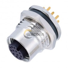 M12 Female Connector 12pin A-Code PCB Contacts Front Panel Mounting CNC Screw M12 Female Connector 12pin A-Code PCB Contacts Front Panel Mounting CNC Screw