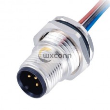 M12 Assembly Cable 3Pin Male Front Screw Mounting M16 Thread With Wire AWG22 50CM A Code Shield