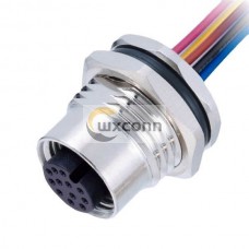 M12 12 Pin Female Connector Front Mount With Single Wire Harness 50CM AWG26 A Code Shiled M12 12 Pin Female Connector Front Mount With Single Wire Harness 50CM AWG26 A Code Shiled