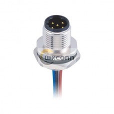 M12 5Pin B-Coding Male Panel Rear Mounting Connector With 50CM AWG22 Wires