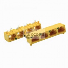 Jack RJ45 Modular 1*4 Plastic Yellow 8P8C 4Ports With Led Lights Connector Unshield Jack RJ45 Modular 1*4 Plastic Yellow 8P8C 4Ports With Led Lights Connector Unshield