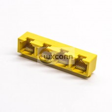 4 Port RJ45 8P8C Socket 90 Degree Yellow Shell Right Angled for PCB Mount 4 Port RJ45 8P8C Socket 90 Degree Yellow Shell Right Angled for PCB Mount