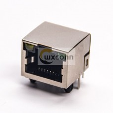 RJ45 Shielded Connector Single Port Angled Through Hole with LED RJ45 Shielded Connector Single Port Angled Through Hole with LED