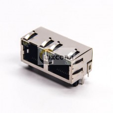 Dual RJ45 Module Network Right Angled DIP for PCB Mount with EMI LED Dual RJ45 Module Network Right Angled DIP for PCB Mount with EMI LED