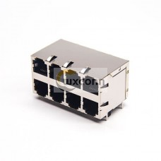 RJ45 Multi Connector 8 Port Shielded Jack Right Angled with EMI Through Hole RJ45 Multi Connector 8 Port Shielded Jack Right Angled with EMI Through Hole