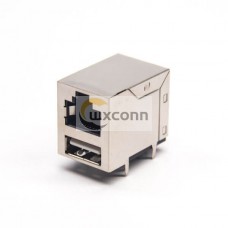 Stacked USB RJ45 Modular Jack 90 Degree without LED Through Hole Stacked USB RJ45 Modular Jack 90 Degree without LED Through Hole