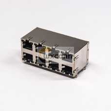 8p8c Modular Connector Jacks 2×4 Ports 90 Degree Shielded DIP Type with LED with EMI