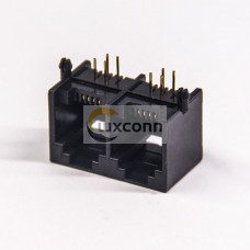 RJ9 4p4c Jack Connector 1x2 port 90° Black Unshielded Without LEDS Through Hole RJ9 4p4c Jack Connector 1x2 port 90° Black Unshielded Without LEDS Through Hole