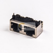 RJ45 Ethernet Jack 1x2 Dual Port 8P8C DIP Type 90 Degree without LED