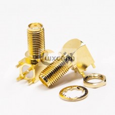 SMA Connector Bulkhead R/A Female Through Hole for PCB Gold Plated SMA Connector Bulkhead R/A Female Through Hole for PCB Gold Plated