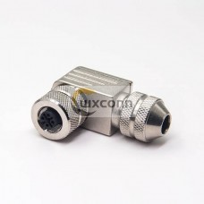 M12 Field Wireable Connector Right Angle A Code Waterproof 5 Pin Female Metal Plug Shiled