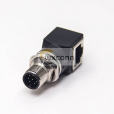 M12 to RJ45 Bulkhead Adapter 8 Pin A Code Waterproof M12 Male to RJ45 Socket M12 to RJ45 Bulkhead Adapter 8 Pin A Code Waterproof M12 Male to RJ45 Socket