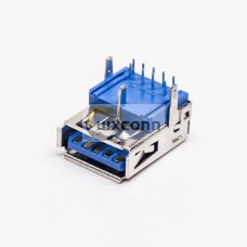 USB 3.0 Port Female Right Angled Blue Through Hole for PCB Mount USB 3.0 Port Female Right Angled Blue Through Hole for PCB Mount