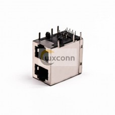 RJ45 Connector PCB 2 Port R/A Double Row with Shield and Without LED RJ45 Connector PCB 2 Port R/A Double Row with Shield and Without LED