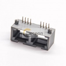 RJ45 Gray Dual Port Unshielded Jack 90 Angled DIP Type PCB Mount 8p8c