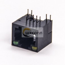 R45 with LED Right Angled Black Plastic Shell Unshielded Through Hole