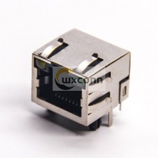 RJ45 Shielded Jack Right Angled Through Hole with LED for PCB Mount with EMI