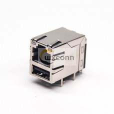 Stacked RJ45 Jack USB 2.0 Right Angled Through Hole for PCB Mount Stacked RJ45 Jack USB 2.0 Right Angled Through Hole for PCB Mount