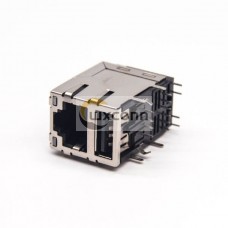 RJ45 Stacked Connectors with USB 2.0 90 Degree DIP Type Shielded Jack RJ45 Stacked Connectors with USB 2.0 90 Degree DIP Type Shielded Jack
