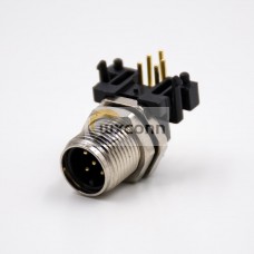 M12 5 Pin Connector Panel Receptacles Waterproof Shiled A Coded 90°Male Through Hole