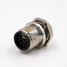 17 Pin M12 Cable A Code Male Straight Rear Bulkhead Waterproof Panel Receptacles Solder Type Shiled