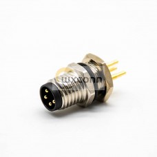 M8 4 Pin Male Connector Back Mount Waterproof Receptacles Straight PCB Mount Solder Type