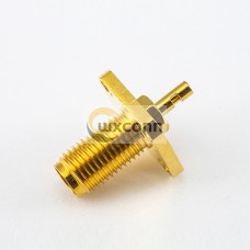 Panel Mount SMA Connector 4 Holes Flange Female 180 Degree Crimp With Solder for 1.13MM/1.32MM Cable Panel Mount SMA Connector 4 Holes Flange Female 180 Degree Crimp With Solder for 1.13MM/1.32MM Cable