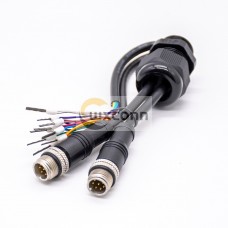 Double M12 8pin Connector Male Straight to Terminal harness 1M