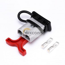 600V 50Amp Grey Housing 2 Way Battery Power Cable Connector with Red Plastic T-Bar Handle and Black Rubber Dustproof Cover 600V 50Amp Grey Housing 2 Way Battery Power Cable Connector with Red Plastic T-Bar Handle and Black Rubber Dustproof Cover