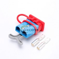 600V 120Amp Blue Housing 2 Way Battery Power Cable Connector with Grey Plastic T-Bar Handle and Red Rubber Dustproof Cover 600V 120Amp Blue Housing 2 Way Battery Power Cable Connector with Grey Plastic T-Bar Handle and Red Rubber Dustproof Cover