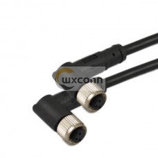 Right Angle M8 3Pin Female Plug To 3 Pin Female Plug Molding Type With 1M 24AWG Cable
